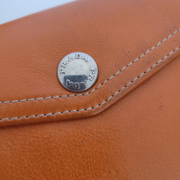 PRADA Orange Leather Logo Button Wallet Medium Envelope Folding Unisex - Picture 14 of 15